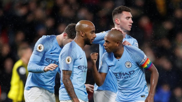 Manchester City di pertandingan melawan Watford. (Foto: Reuters/David Klein)