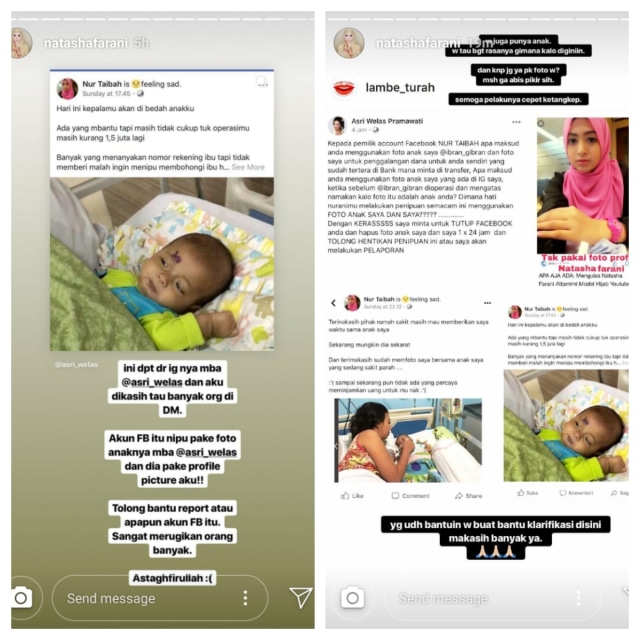 Postingan Foto anak Asri Welas yang dicuri (Foto: IG @natashafarani)
