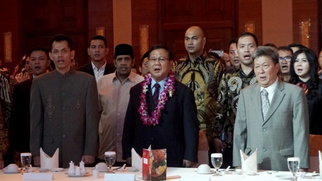 Calon Presiden nomor urut 2, Prabowo Subianto hadiri acara gala dinner bersama pengusaha Tionghoa di Jakarta, Jumat (7/12). (Foto: Fanny Kusumawardhani/kumparan)