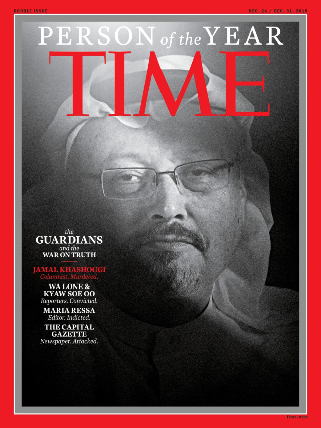 Jamal Khashoggi dan sejumlah jurnalis terpilih menjadi 'Person of the year' majalah TIME tahun 2018. (Foto: Reuters/Time Magazine)