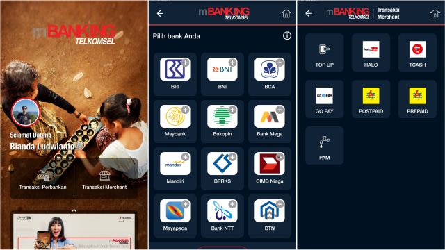 Tampilan aplikasi mBanking Telkomsel (Foto: Telkomsel)