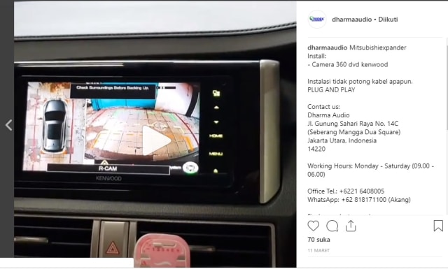 Layar di dasbor mobil yang menampilkan gambar sekeliling kendaraan, dari kamera 360 yang dipasang. (Foto: Istimewa)