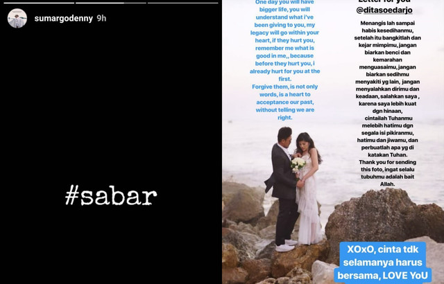 Unggahan Denny Sumargo untuk Dita Soedarjo (Foto: Instagram @sumargodenny)