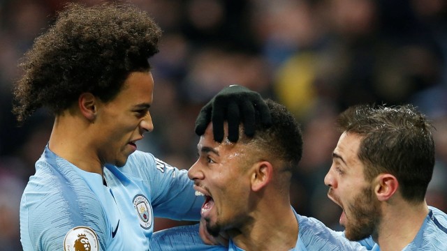 Kegirangan dari penggawa City usai mencetak gol. (Foto: REUTERS/Andrew Yates)