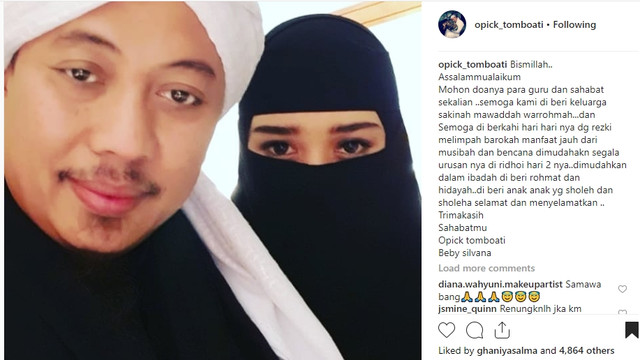 Opick Tombo Ati memperkenalkan istri barunya, Bebi Silvana. (Foto: instagram/opick_tomboati)
