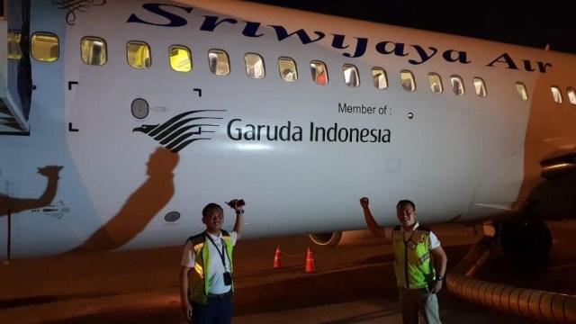 Pesawat Sriwijaya Air dengan logo Garuda Indonesia. (Foto: Dok. Istimewa)