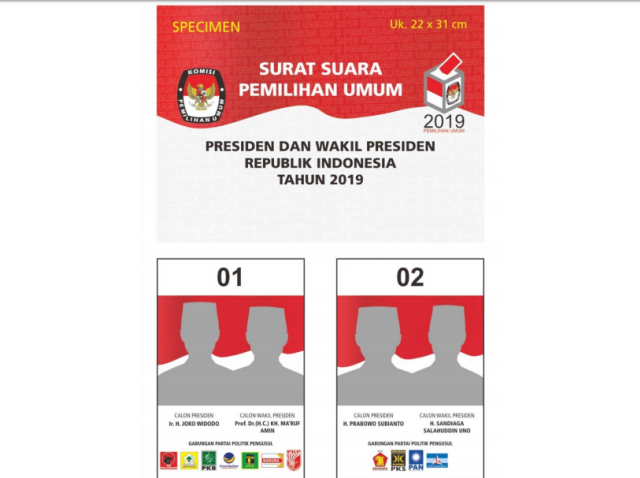 Contoh Surat Suara Pilpres 2019. (Foto: Dok. KPU)