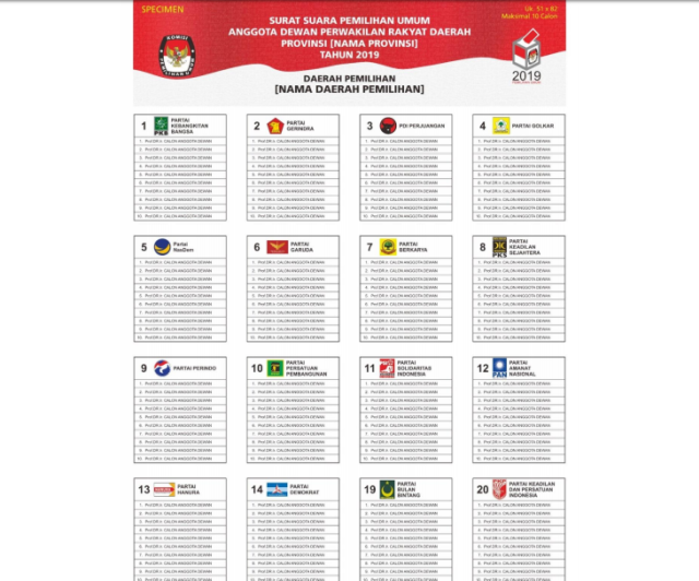 Contoh Surat Suara Pileg DPRD Provinsi. (Foto: Dok. KPU)