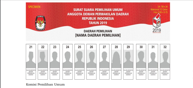 Contoh Surat Suara Pileg DPD RI  (12 nama). (Foto: Dok. KPU)