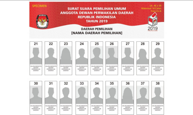 Contoh Surat Suara Pileg DPD RI (18 nama). (Foto: Dok. KPU)
