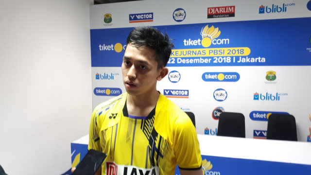 Pemain ganda putra Jaya Raya Jakarta, Muhammad Rian Ardianto, di Kejurnas PBSI 2018. (Foto: Karina Nur Shabrina/kumparan)