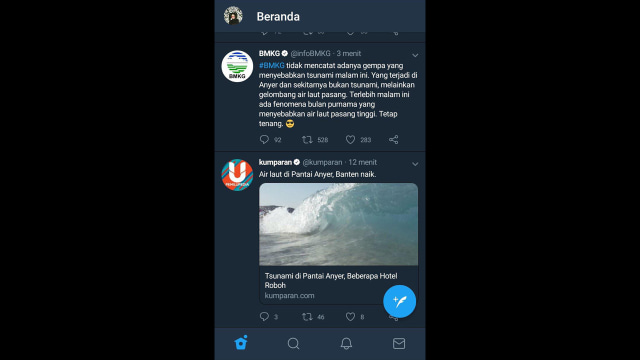 Twit BMKG soal Tsunami Anyer yang dihapus. (Foto: Dok. Istimewa)