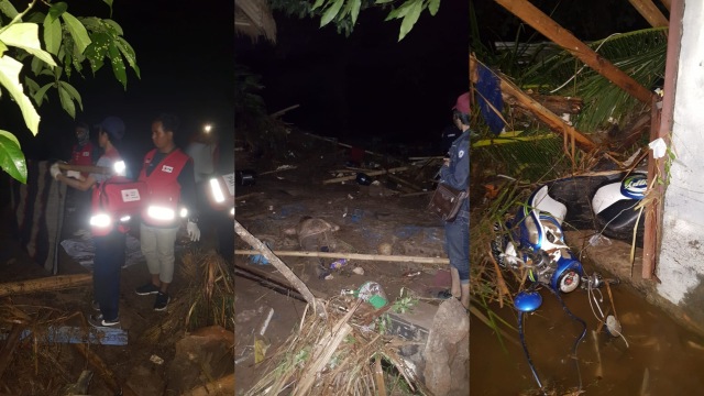 Evakuasi korban tsunami di Tanjung Lesung dini hari tadi.  (Foto: Dok. Surya Bagus)