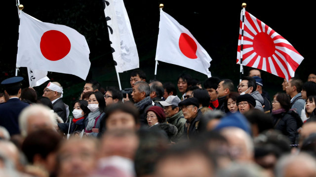 Suasana perayaan ulang tahun Kaisar Jepang Akihito. (Foto: REUTERS/Issei Kato)
