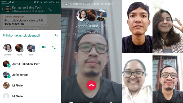 Fitur voice dan video call di WhatsApp group pada smartphone Android (Foto: Kumparan)
