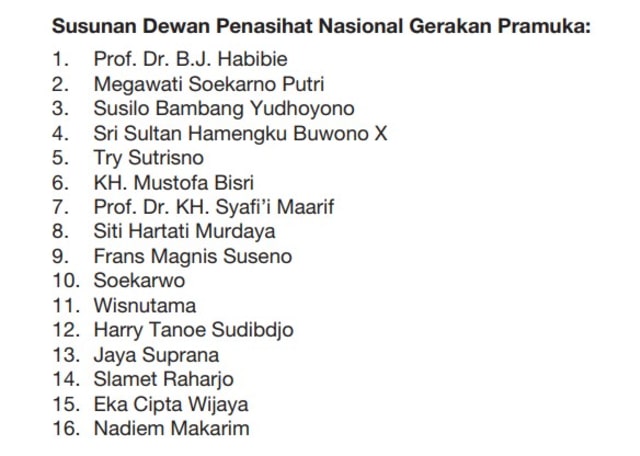 Susunan Penasihat Gerakan Pramuka. (Foto: Dok. Istimewa)