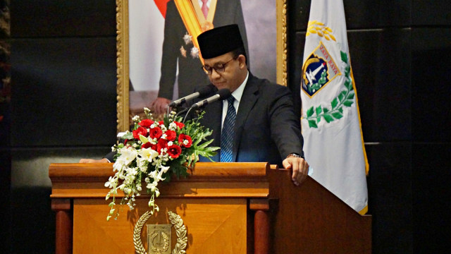 Gubernur DKI Jakarta, Anies Baswedan saat rapat paripurna DPRD Provinsi DKI Jakarta di ruang rapat Paripurna DPRD Prov. DKI Jakarta, Kamis, (27/12/2018). Foto:  Irfan Adi Saputra/kumparan