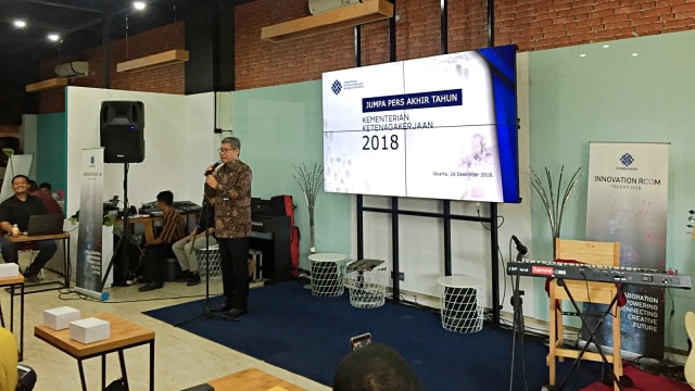 Sekjen Kementerian Ketenagakerjaan, Khairul Anwar saat ditemui dalam acara jumpa pers akhir tahun 2018. (Foto: Abdul Latif/kumparan)