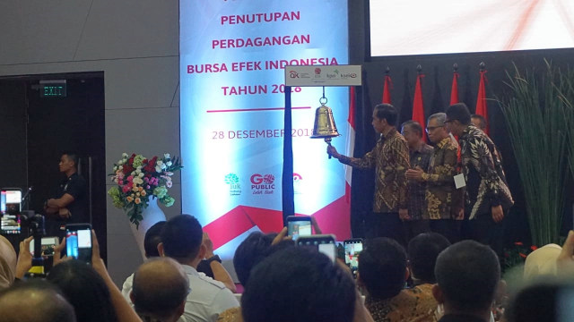 Jokowi Tutup Perdagangan BEI Tahun 2018 di Gedung BEI, Jakarta  (Foto: Yudhistira Amran Saleh/kumparan)