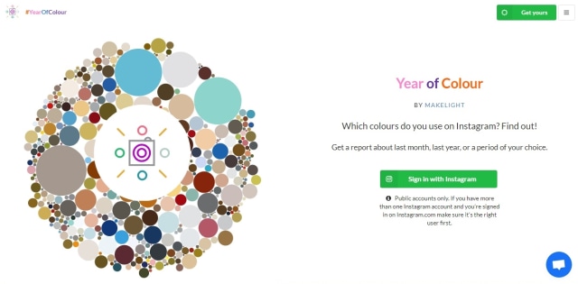 Screenshot situs web Year of Colour untuk menciptakan mosaik dari warna semua foto di Instagram. (Foto: Muhammad Fikrie/kumparan)