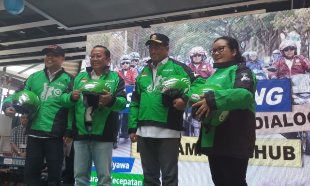Kolaborasi Go-Jek dan Kementerian Perhubungan mengadakan pelatihan safety riding. (Foto: Istimewa)