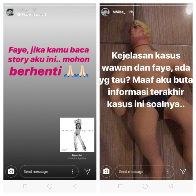Postingan kekasih Vanessa Angel untuk Faye Nicole (Foto: IG @bibliss_)