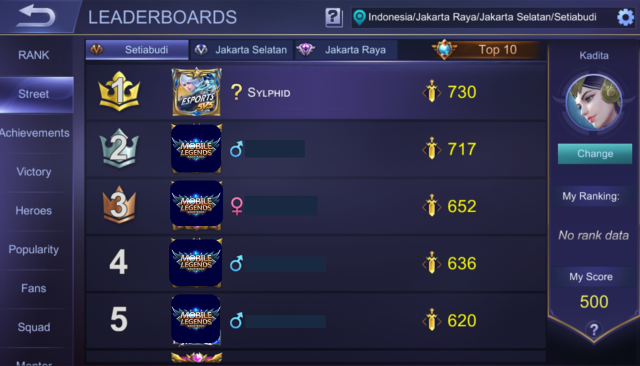 Street Leaderboard di game 'Mobile Legends'. (Foto: Moonton)