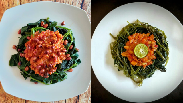 Resep plecing kangkung. (Foto: instagram/@_melskitchen, instagram/@ayam_bebek_betutu)