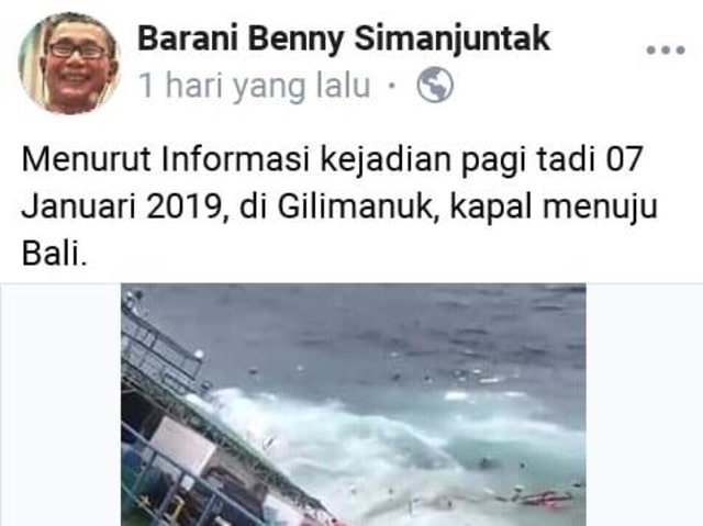 Postingan di Facebook soal kapal tenggelam di Jembrana (kanalbali/KR7)