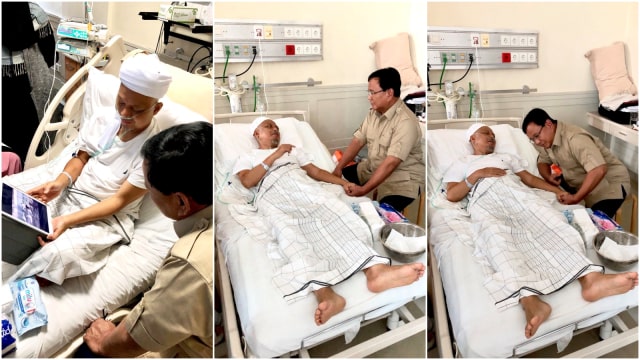 Capres nomor urut 02 Prabowo Subianto menjenguk Ustaz Arifin Ilham. (Foto: Twitter/@Prabowo Subianto)