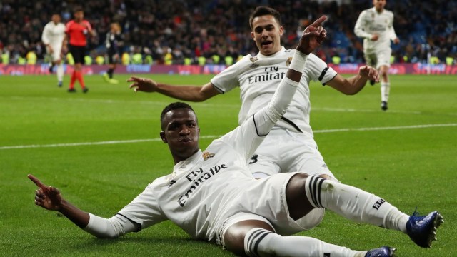 Vinicius Junior melakukan selebrasi usai mencetak gol ke gawang Leganes. (Foto: Reuters/Susana Vera)