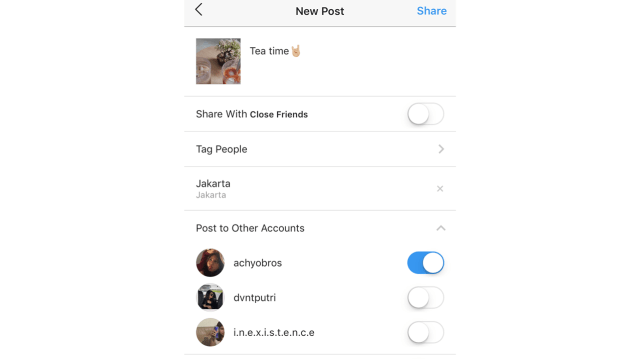 Upload foto di banyak akun Instagram sekaligus. (Foto: Screenshot Instagram)