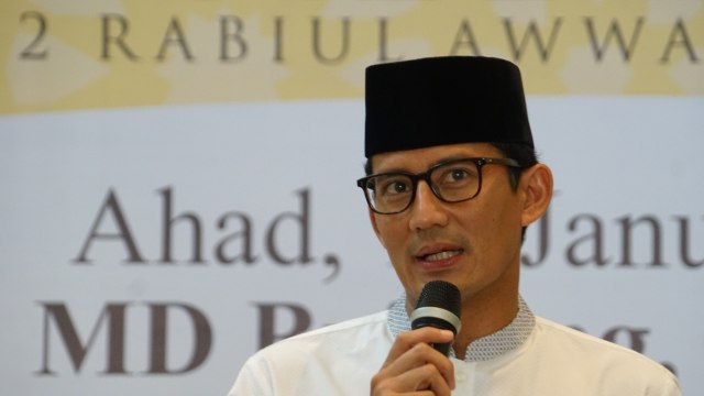 Sandiaga Uno hadiri peringatan Maulid Nabi Muhammad SAW di DPP PKS, Jakarta, Minggu (13/1). (Foto: Iqbal Firdaus/kumparan)