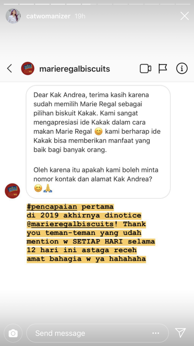 Screenshot Andrea Gunawan yang dihubungi Marie Regal. (Foto: Dok. Istimewa)