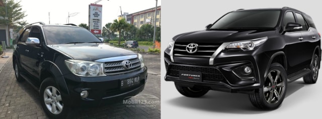 Perbandingan Toyota Fortuner lawas dan baru (Foto: dok. Mobil123 dan Toyota)