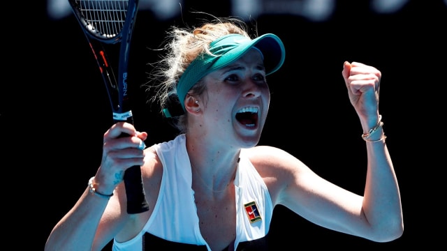 Svitolina merayakan kemenangan atas Zhang Shuai. (Foto: Reuters/Edgar Su)