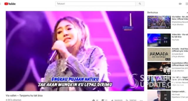 Video Via Vallen membawakan lagu berjudul 'Tanpamu Ku Tak Bisa'. | Sumber Foto: YouTube