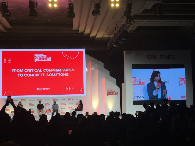 Najwa Shihab di Indonesia Millennial Summit 2019 (Foto: Agaton Kenshanahan/kumparan)