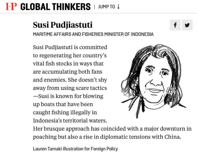 Susi Pudjiastuti Masuk Daftar 10 Orang Paling Berpengaruh di Bidang Defense & Security Versi FP Global Thinkers. (Foto: Dok. Foreign Policy)