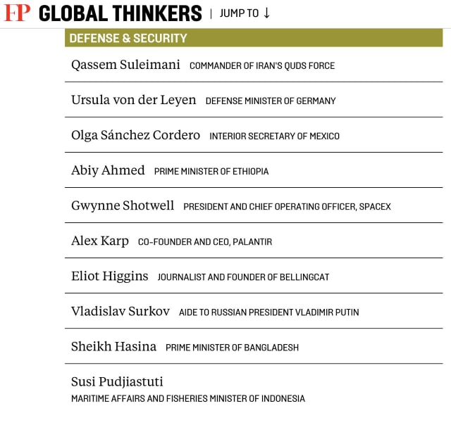 Susi Pudjiastuti Masuk Daftar 10 Orang Paling Berpengaruh di Bidang Defense & Security Versi FP Global Thinkers. (Foto: Dok. Foreign Policy)