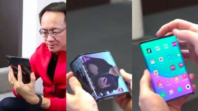 Presiden Xiaomi Lin Bin pamer smartphone layar liipat. Foto: @DonovanSung/Twitter