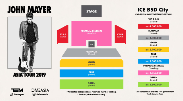 Harga tiket dan denah konser John Mayer di Jakarta. (Foto: Image Dynamics)