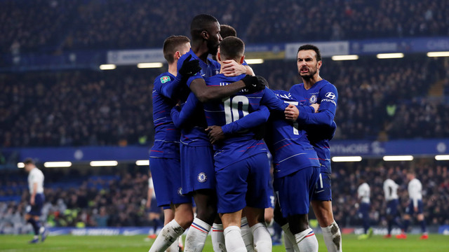 Selebrasi pemain-pemain Chelsea. Foto: Reuters/Matthew Childs