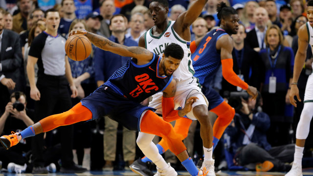 Bintang Oklahoma City Thunder, Paul George (Foto: Alonzo Adams-USA TODAY Sports)