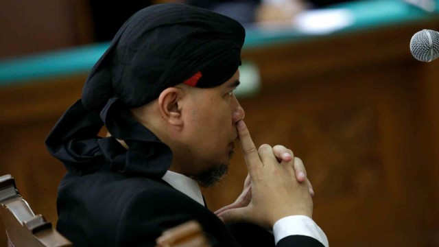 Musisi Ahmad Dhani saat menjalani sidang putusan di Pengadilan Negeri Jakarta Selatan Jakarta Senin (28/01). (Foto: Ronny/kumparan)