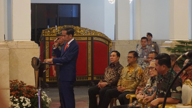 Presiden Jokowi saat gelar Rapat Pimpinan TNI-Polri di Istana Negara, Selasa (29/1).
 (Foto: Yudhistira Amran Saleh/kumparan)