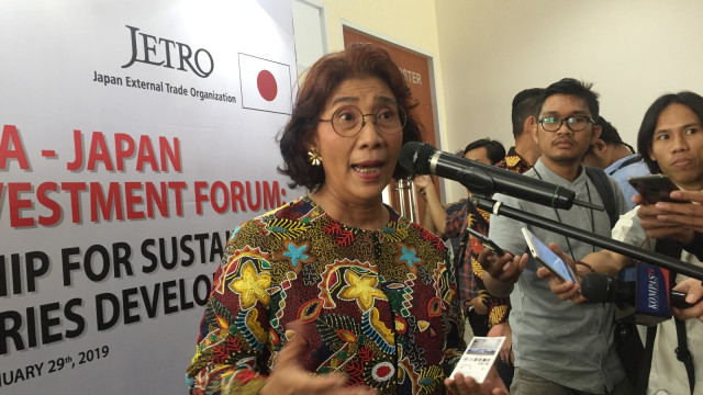 Menteri Kelautan dan Perikanan Susi Pudjiastuti usai menggelar Invesment Forum dengan Japan External Trade Organization (Jetro). (Foto: Ema Fitriyani/kumparan)