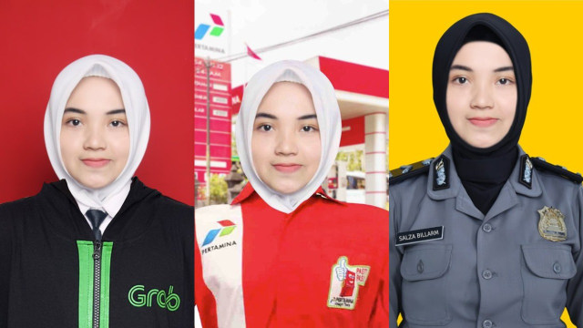 Editan foto Salzabilla buatan brand dan lembaga negara. (Foto: @GrabID, @PertamaxIND, @restaprob/Twitter)