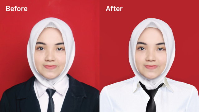 Infografik cara edit foto hilangkan jas Salzabilla. (Foto: Nunki Lasmaria Pangaribuan/kumparan)
