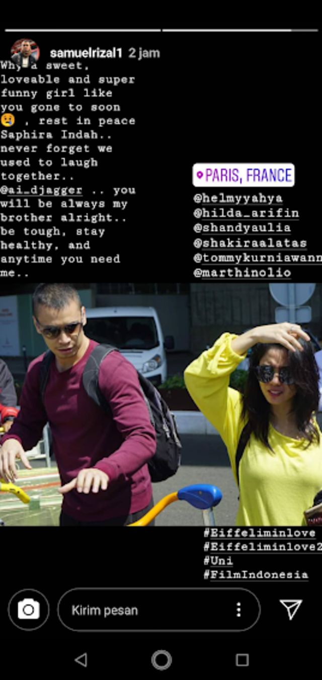 Samuel Rizal kenang sosok Saphira Indah (Foto: Instagram @samuelrizal1)